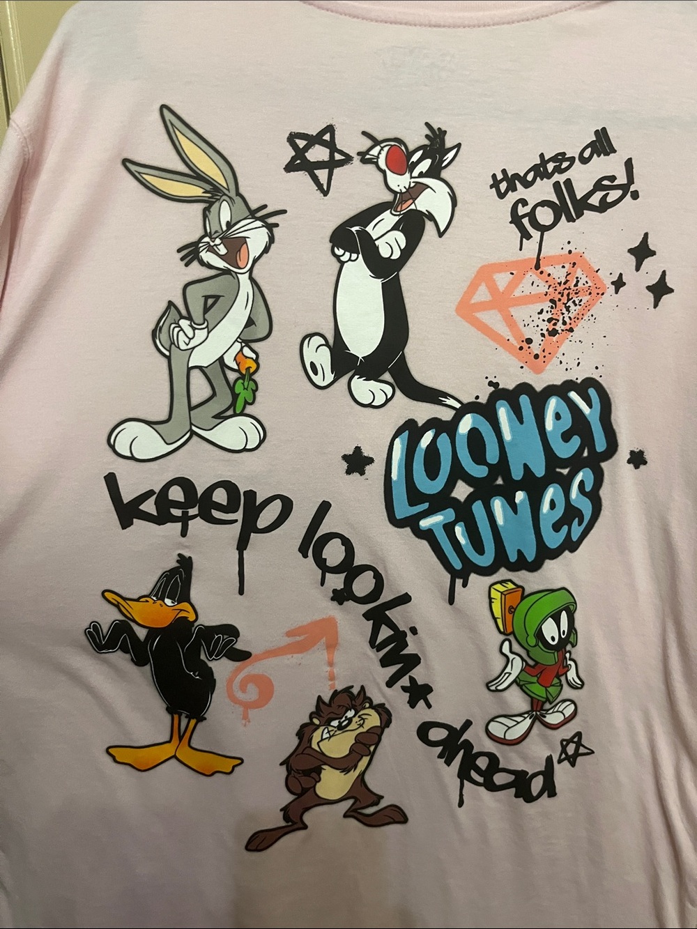 Looney Tunes Light Pink Medium Shirt with embroidered Tweety Bird on Front